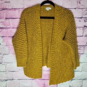 MOLLY BRACKEN MUSTARD YELLOW  CHUNKY KNIT OPEN WATERFALL HI LOW CARDIGAN S/M